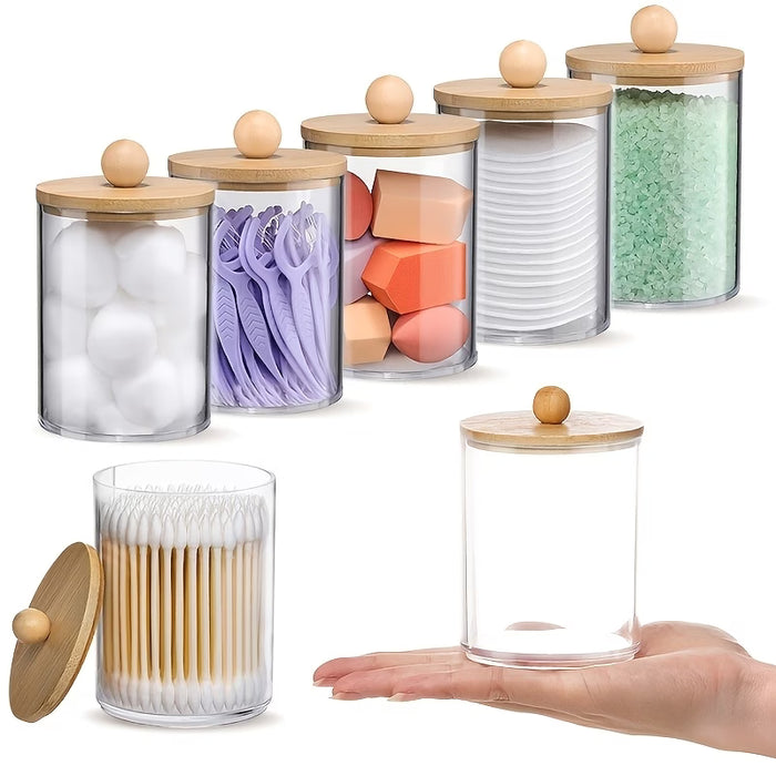 1pc Caja de almacenamiento cosmético a prueba de polvo de acrílico transparente con tapa de madera