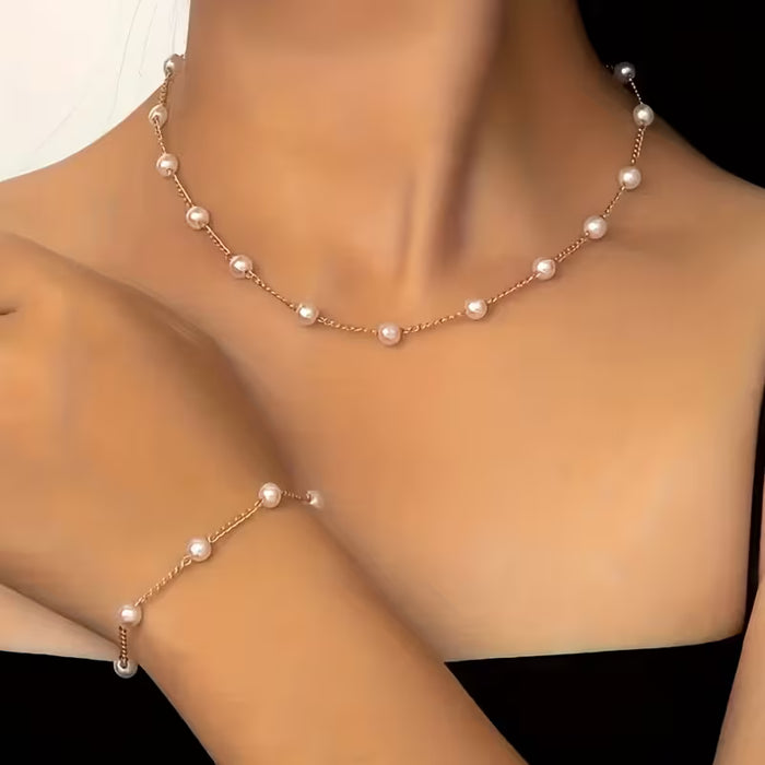 2pcs de collar y pulsera de cadena de perlas imitación minimalista para mujer