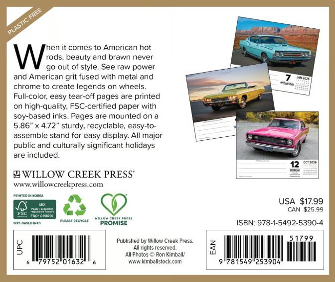 Calendario de escritorio de American Muscle Cars 2026