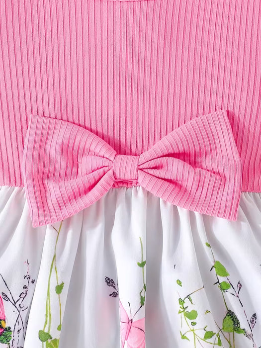 Vestido de verano para niña, mangas con volantes y adorno de lazo en la cintura