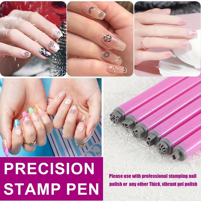 Set de 6pcs de plumas para estampar uñas, pluma para estampar uñas con diseño de flores