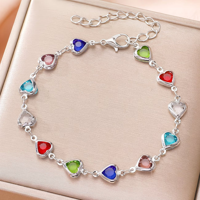 Pulsera de Moda con Corazón de Circonita Cúbica Sintética Colorida