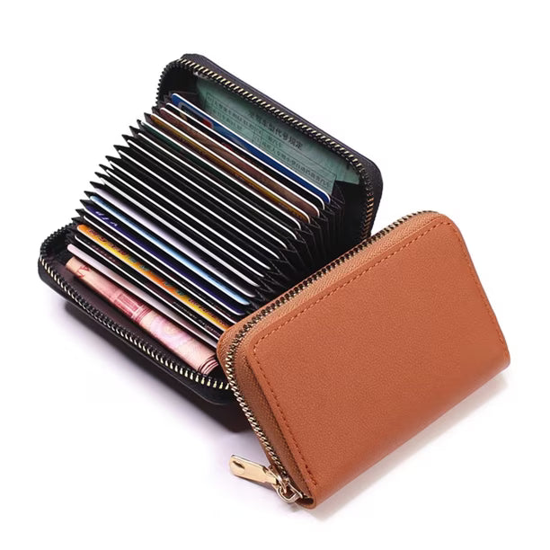 Cartera con cremallera y ranuras para tarjetas de crédito, de material de PU, estilo acordeón