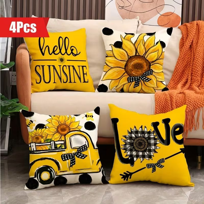 Juego de 4 fundas de cojín con diseño de girasol moderno estilo rústico