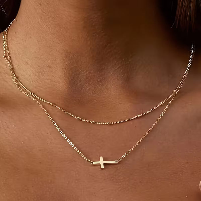 3 Piezas de Conjunto de Collar y Pulsera de Cruz Simple