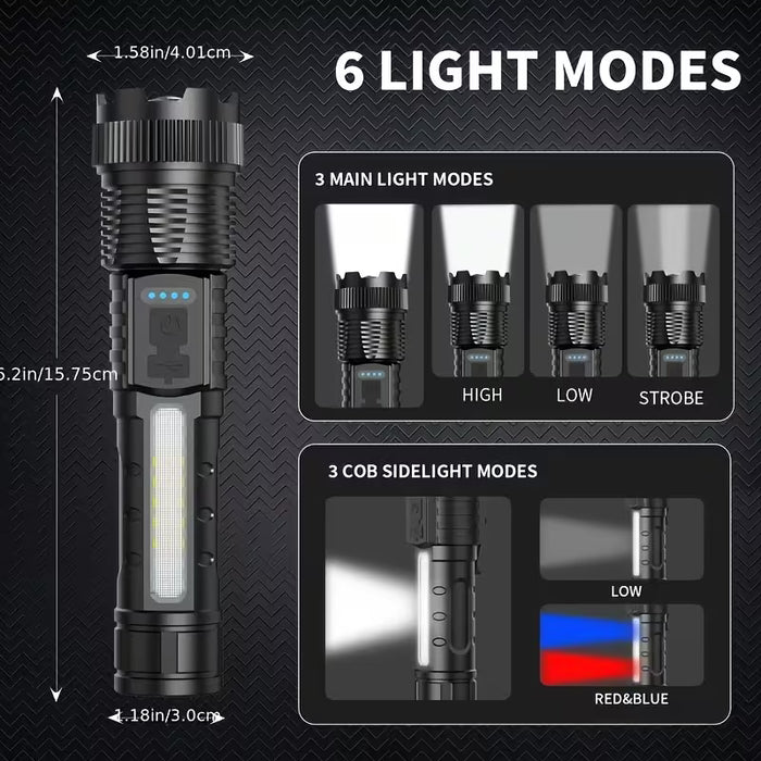 Linterna Recargable de Alto Lúmen, Linterna LED Súper Brillante con 6 Modos