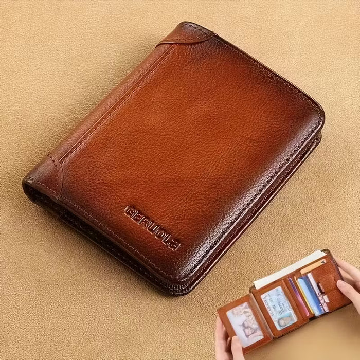 Cartera de Cuero Genuino para Hombres, Portatarjetas de Conducir Delgado y Premium