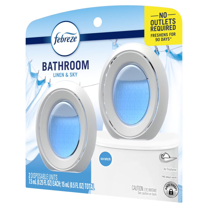 Ambientador para baño Febreze, combate los malos olores, aroma a lino y cielo, paquete de 2 unidades