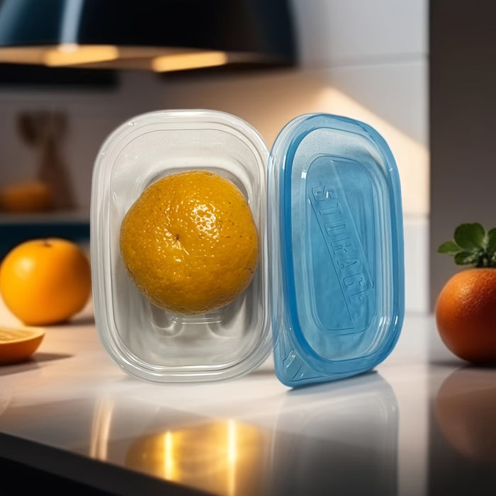 Set de 10 contenedores apilables azules con tapa, ideales para organizar la cocina
