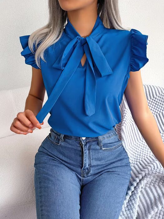 Blusa Casual de Gasa con Volantes y Lazo