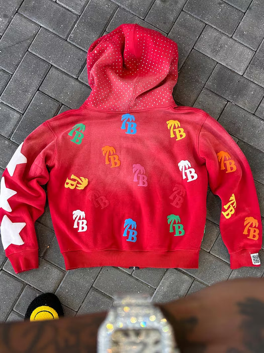 Sudadera con Capucha con Estampado de Letras TB "Who Cares Get Some Money" y Estrellas para hombre