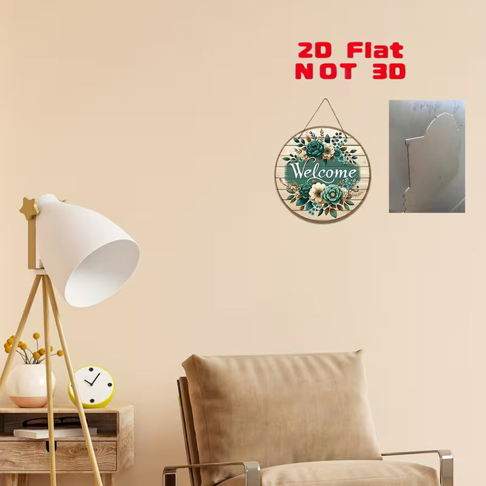 Letrero de Bienvenida de Madera Plano 2D, Encantador con Diseño Floral