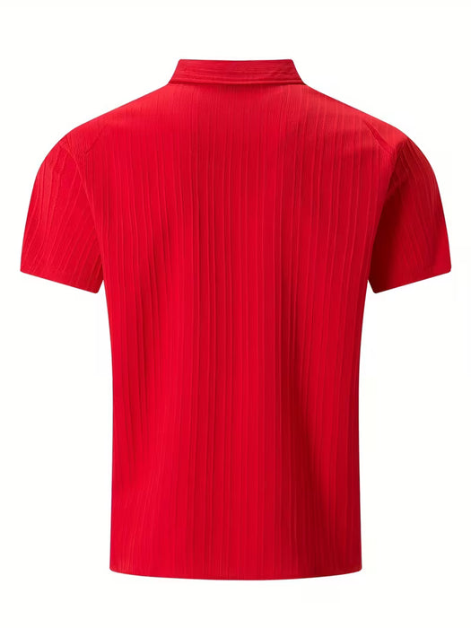 Camisa de verano casual de poliéster de manga corta con cuello de solapa y botones para hombre