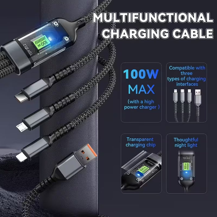 Cable de carga múltiple de 100 W 3 en 1 cargador USB