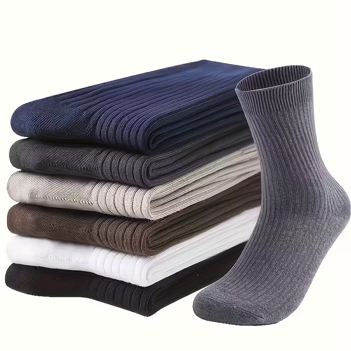 6 Pares de Calcetines de Tripulación de Color Liso para Hombres