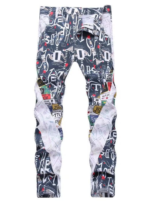 Pantalón de mezclilla sintética elástica para hombre, Estampado no estándar