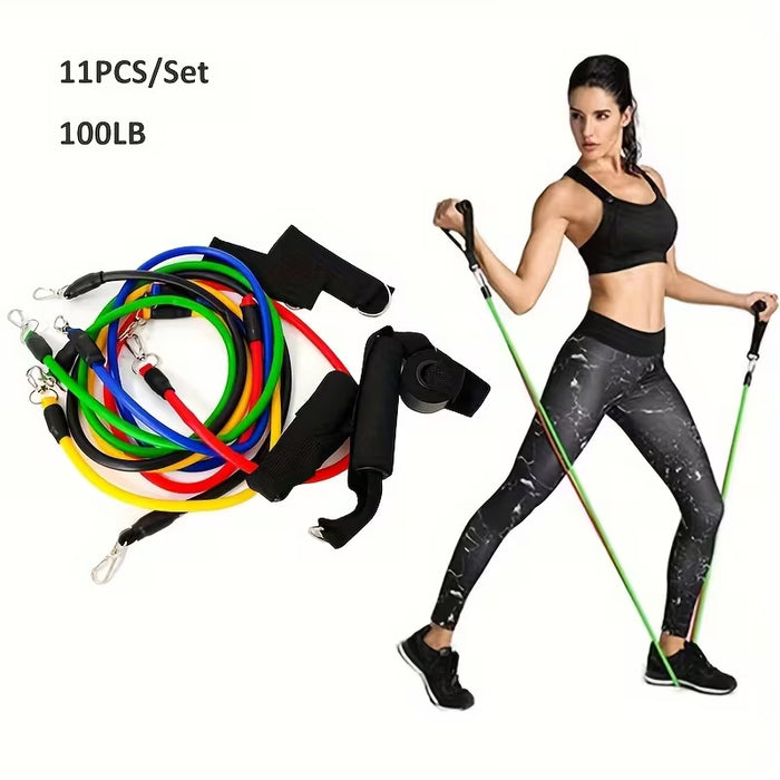 Set de 11 Bandas Elásticas de Resistencia con Cuerdas de Tiro para Entrenamientos de Gimnasio