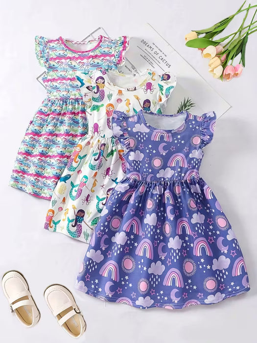 Conjunto de vestido de punto de tres piezas con estampado de animales para niñas
