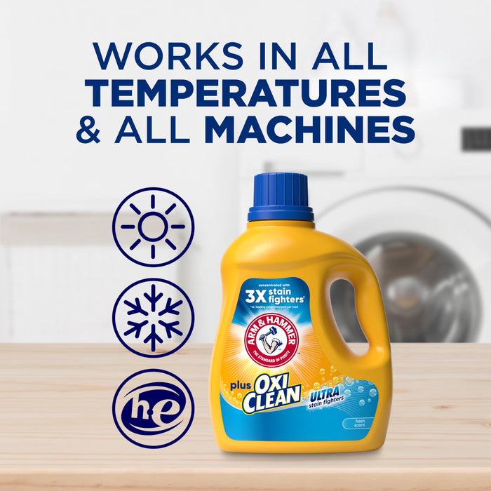 Detergente líquido ARM & HAMMER Plus OxiClean Ultra Stain Fighters, aroma fresco (32.5 onzas líquidas)
