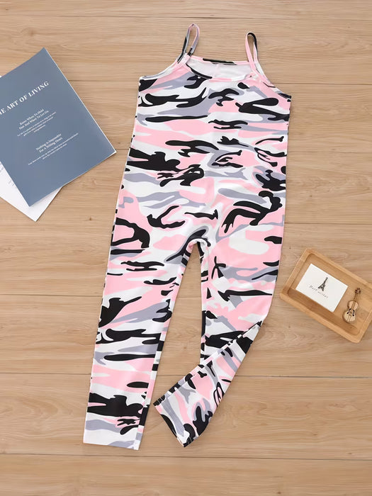 Mono de moda estampado sin mangas con pantalones largos para niñas