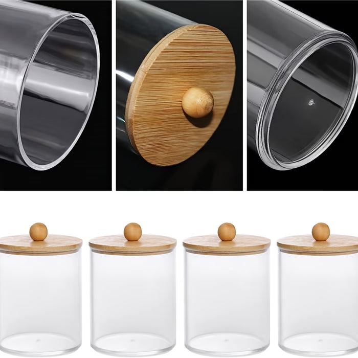 1pc Caja de almacenamiento cosmético a prueba de polvo de acrílico transparente con tapa de madera