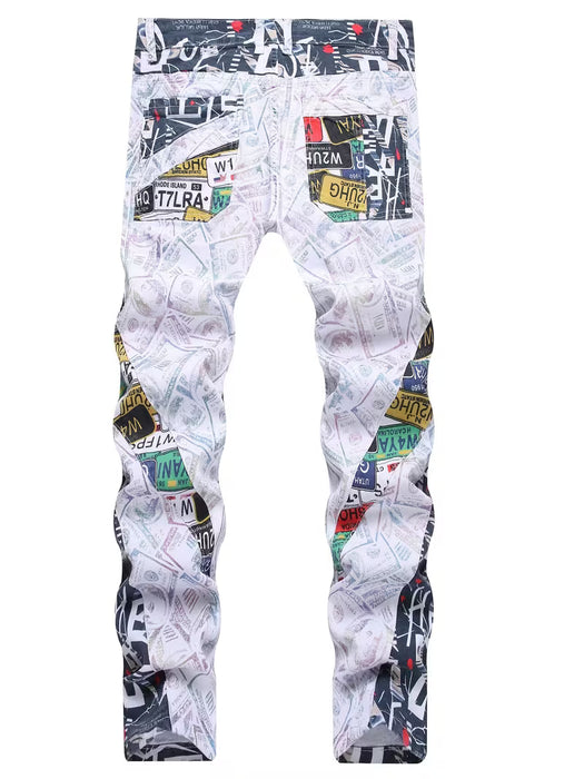 Pantalón de mezclilla sintética elástica para hombre, Estampado no estándar