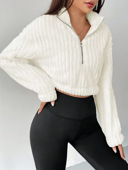 Sudadera de Mujer con Cuello, Media Cremallera, Manga Larga y Forro Corto
