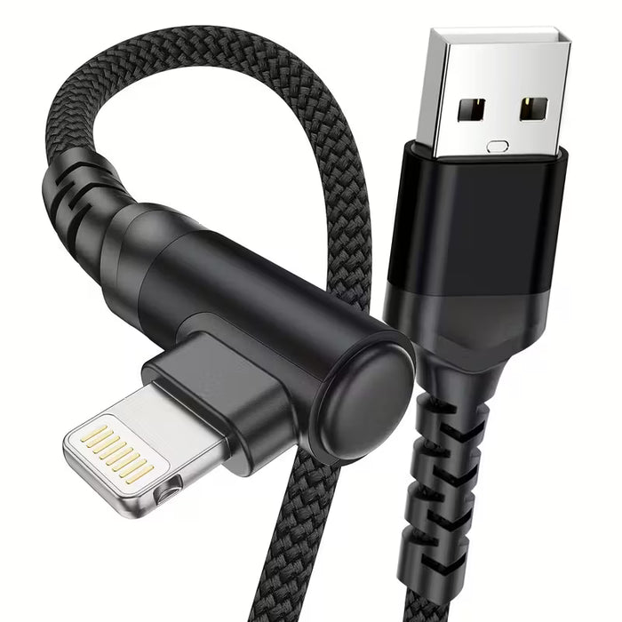 Cable Lightning derecho para iPhone 0.3m de nylon trenzado a 90 grados para carga rápida