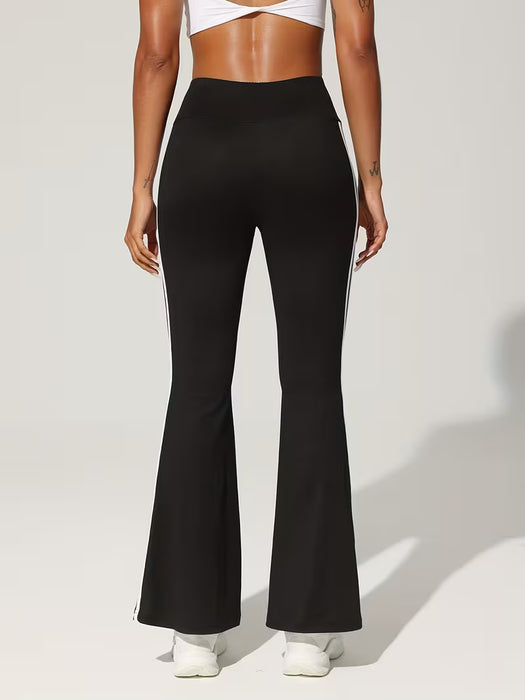Pantalones acampanados ajustados versátiles de cintura media para niñas con línea de correas laterales