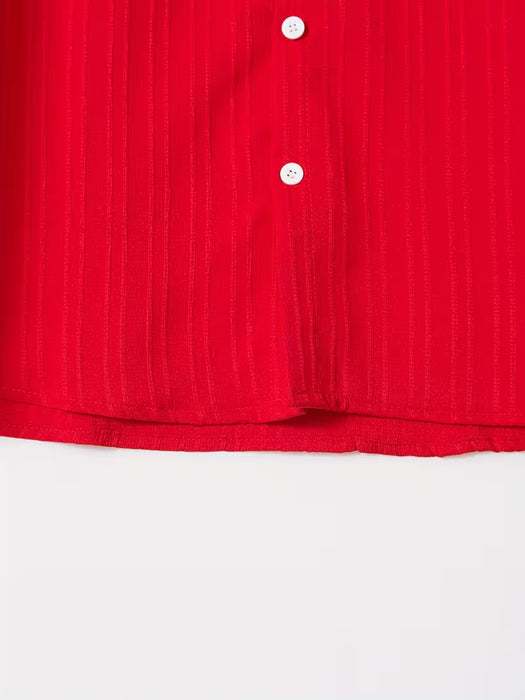 Camisa de verano casual de poliéster de manga corta con cuello de solapa y botones para hombre