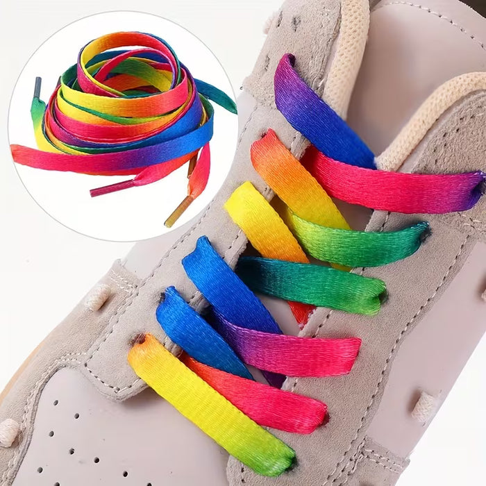 1 Par de Cordones Coloridos, Para Zapatos Planos con Degradado Arcoíris