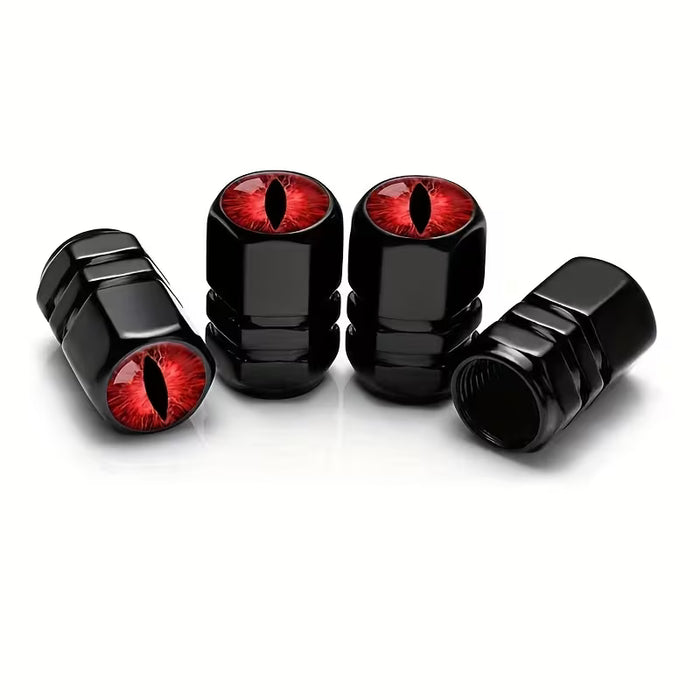 4 piezas de tapas de válvula de neumático de aleación de aluminio con diseño de ojo rojo chapado en cromo