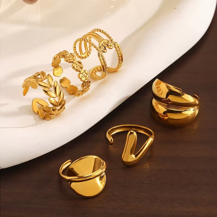6pcs de anillos  abierto geométrico redondo, conjunto adecuado para mujeres
