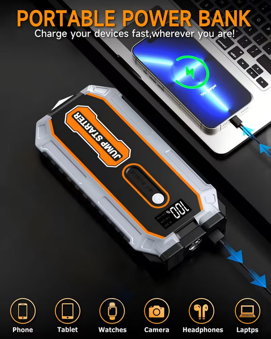 Arrancador de Batería Todo en Uno 6000A de Pico con Martillo de Seguridad 12V Litio-Ión