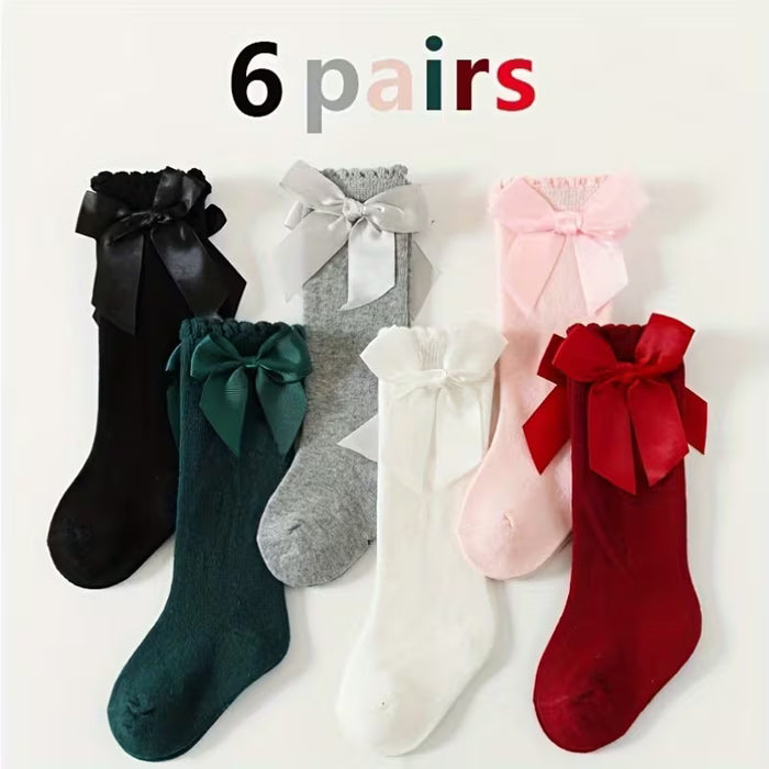 6 pares, calcetines planos de tubo medio para niñas de color sólido, suaves y transpirables