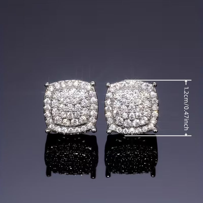 Arete de Mujer con Piedras Brillantes Cuadrada, Elegante con Brillo de Estrás