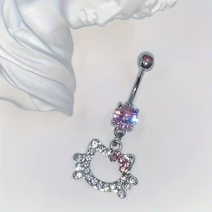 1 Pendiente de ombligo de Hello Kitty para mujer, diseño de mariposa rosa