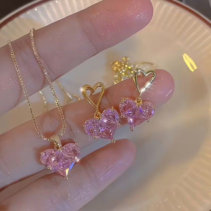 Juego de 3 piezas de collar y aretes de verano con colgante de corazón