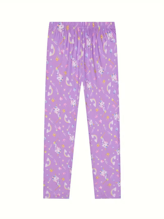 Conjunto de camiseta manga larga y pantalón largo para niña con unicornio arcoíris