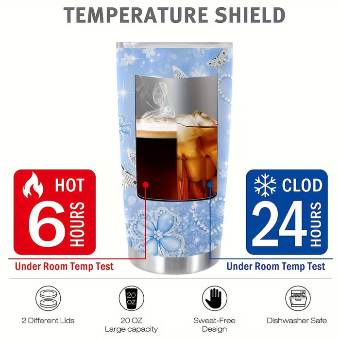 Vaso Térmico de Viaje Aislada con Paredes Dobles de 20Oz con Diseño de Mariposa