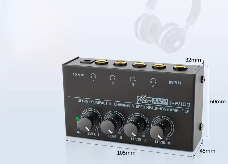 El HA400 es un amplificador de auriculares de 4 canales con un nivel de ruido ultra bajo
