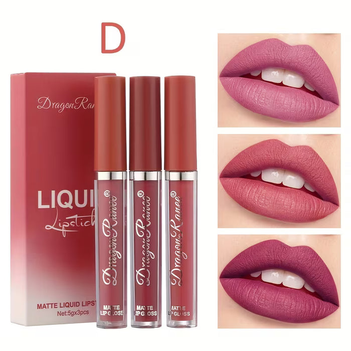 Set de 3 brillos labiales mate en bruma, brillo labial que no se desvanece