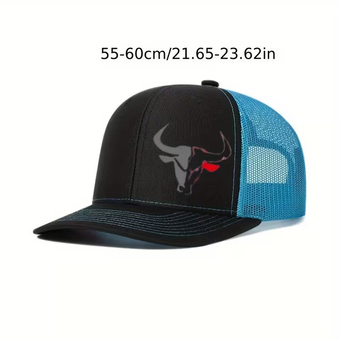 1 Gorra de béisbol de hombre adornadas con diseños de cabeza de toro, de malla