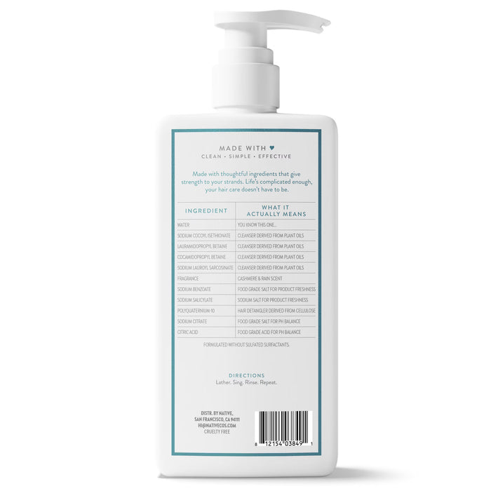 Native Champú fortalecedor Cashmere and Rain, sin sulfatos, para mujeres y hombres, 473 ml (16.5 oz)