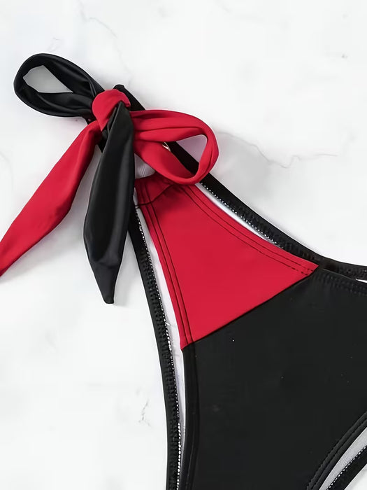 Conjunto de bikini sexy sin tirantes con lazo, Tejido de alta elasticidad