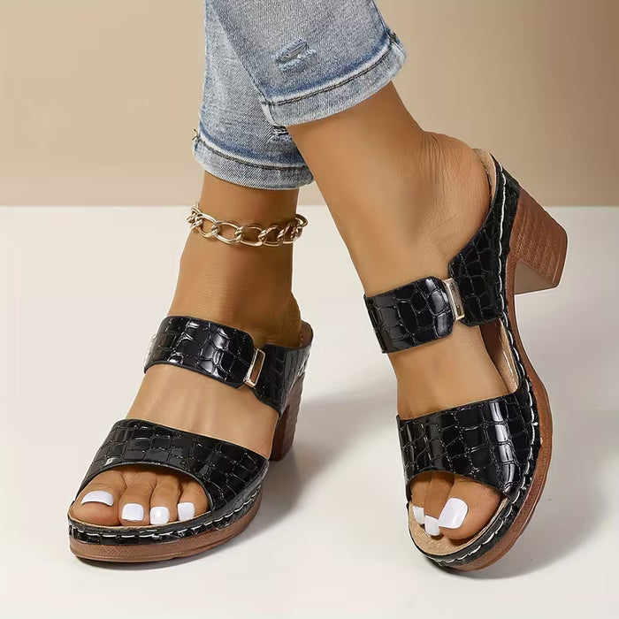 Sandalias casuales de color sólido para mujer, con plataforma suave con diseño de cocodrilo