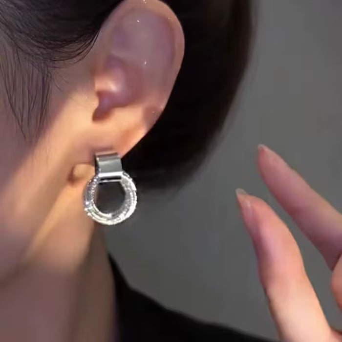 1 Par de Pendientes Minimalistas Creativos con Círculos Huecos en Capas