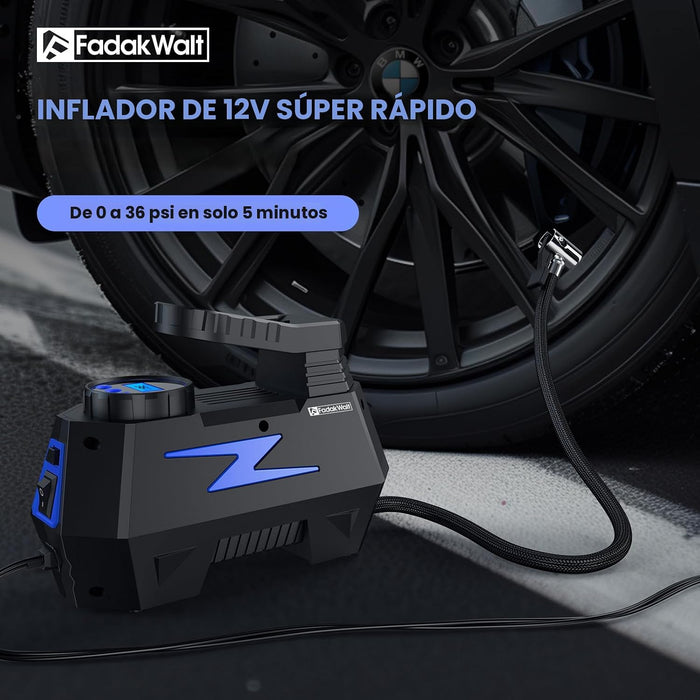 FADAKWALT Inflador de neumáticos, compresor de aire portátil, de 12 V CC con LED - Quierox - Tienda Online