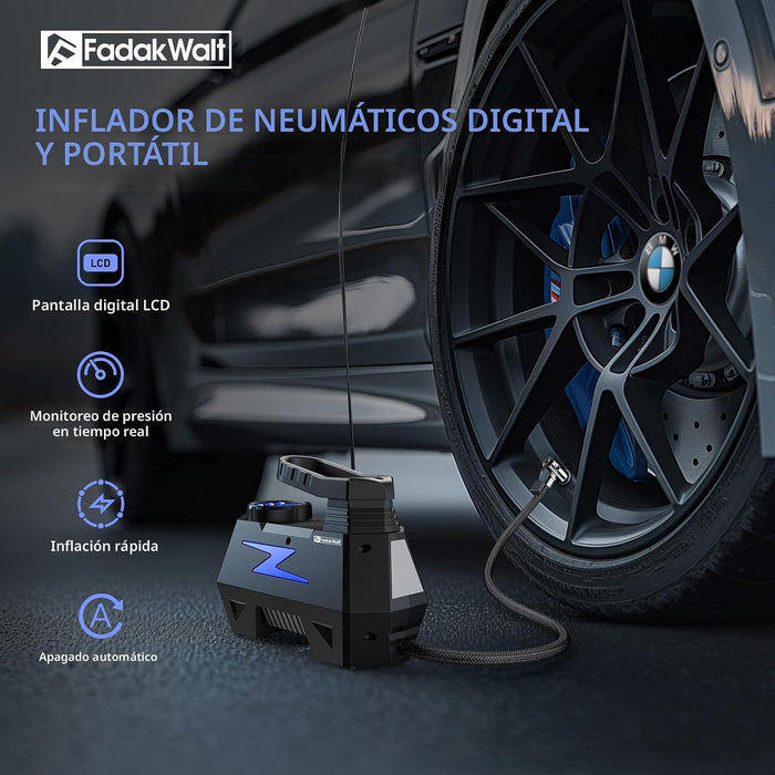 FADAKWALT Inflador de neumáticos, compresor de aire portátil, de 12 V CC con LED - Quierox - Tienda Online