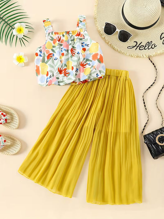 Conjunto con Top sin Mangas Estampado Floral + Pantalones Largos